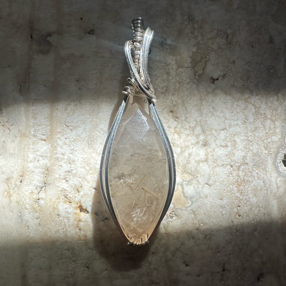 Sterling Silver Marquis Rutilated Quartz Necklace Pendant